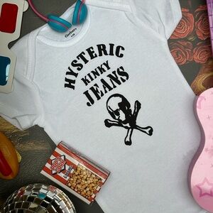 ⚡️Hysterical kinky jeans rockin’☠️ baby Bodysuit with Black Graphic 6-9M